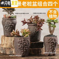 三维工匠多肉花盆陶瓷创意个性粗陶透气家用大口径盆栽小花盆 韩式风景盆(4个) 小花盆容器