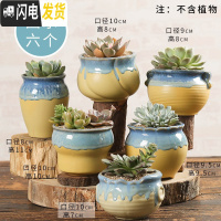 三维工匠多肉花盆陶瓷创意个性粗陶透气家用大口径盆栽小花盆 欧式流釉盆(6个) 小花盆容器