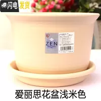 三维工匠圆花盆中钵加厚树脂花盆栽绿植多肉盆 米色+托盘 7号外径21.8高15cm花盆容器
