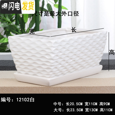 三维工匠长方形陶瓷花盆带托盘塑料批发简约个性桌面多肉植物榕树发财盆 长方形-12102白 中等花盆容器