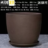 三维工匠欧式紫砂兰花盆多肉盆盆景盆希腊风粗陶素陶个性大中小紫砂花盆 拉毛有底孔6016送碟托 特大花盆容器