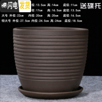 三维工匠欧式紫砂兰花盆多肉盆盆景盆希腊风粗陶素陶个性大中小紫砂花盆 螺纹有底孔6016送碟托 特大花盆容器