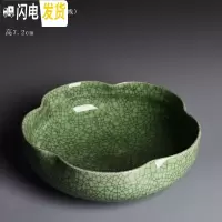 三维工匠哥窑水仙花盆水培铜钱创意陶瓷大号无孔创意家用水养植物盆花盘 [哥窑五花瓣-绿色-铁线] 大花盆容器