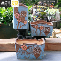 三维工匠多肉花盆陶瓷粗陶透气简约肉肉植物创意复古大小口径花盆 KKK66三件套 大花盆容器