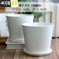 三维工匠白色陶瓷花盆带托盘大号个性创意多肉室内家用吊兰绿萝盆 两个大号(光面白) 大花盆容器