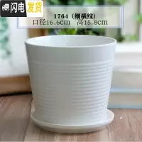 三维工匠白色陶瓷花盆带托盘大号个性创意多肉室内家用吊兰绿萝盆 单个大号(细横纹) 大花盆容器