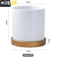 三维工匠陶瓷花盆哑光北欧黑白粉灰墨绿色圆柱形多肉盆绿萝鲜花盆栽带托盘 白色大号14cm(配托盘) 中等花盆容器