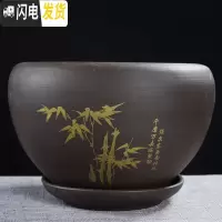 三维工匠紫砂花盆陶瓷大号特大带托盘绿萝盆景家用兰花多肉小花盆 DS紫砂苹果-竹报平安单个 特大花盆容器