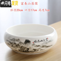 三维工匠铜钱花盆陶瓷水培碗莲一叶莲水仙花金钱专用无孔大号多肉 肚径20富春山居图 大花盆容器