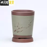三维工匠紫砂花盆景花卉绿植现代简约风格粉绿浆直口千筒兰花盆满 绿色+托SL013 小花盆容器