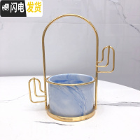 三维工匠ins北欧小清新多肉陶瓷小花盆创意个性室内好看铁艺简约客厅摆件 仙人柱架+粉蓝盆 中花盆容器