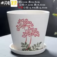 三维工匠陶瓷花盆简约绿萝白色桌面透气花盆带陶瓷托盘 101A珍珠红(配陶瓷托盘) 中等花盆容器