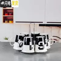 三维工匠北欧创意凉开水壶家用客厅陶瓷可高温数字冷水壶杯套装水具大容量 半黑色6杯+杯架凉水壶