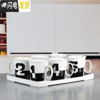 三维工匠北欧创意凉开水壶家用客厅陶瓷可高温数字冷水壶杯套装水具大容量 半黑色6杯+托盘凉水壶
