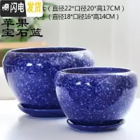 三维工匠花盆陶瓷大号特大家用带托盘创意肉肉绿萝吊兰多肉小花盆 苹果宝石蓝(特大.大号)套二 大花盆容器