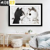 三维工匠2019年新款满钻带框十字绣可爱猫咪小件小幅图水晶5d贴砖秀钻石画 满钻全贴[黑白猫咪60*40厘米]免费补钻