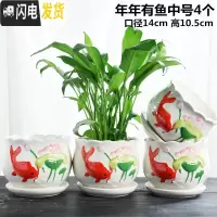 三维工匠花盆陶瓷家用大号特大大托盘吊兰肉肉个性绿萝多肉小花盆 年年有鱼中号4个带托盘 中等花盆容器