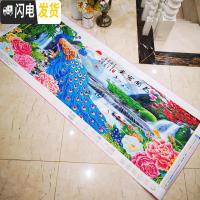 三维工匠钻石画2019新款大幅客厅满钻花开富贵孔雀贴砖自己手工 满钻[炫彩魔方钻+异形钻]尺寸180*70cm加钻十字绣