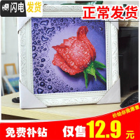 三维工匠新款5D钻石十字绣2019点钻石画玫瑰客厅满钻小幅钻石 [粉色只帖玫瑰]30X30厘米(送工具)无相框加钻30
