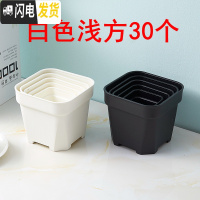 三维工匠经典加强特厚黑白小方大方多肉家庭园艺植物塑料磨砂浅方花盆 白色浅方30个 8cm口径花盆容器