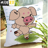 三维工匠精准印花十字绣套件动漫抱枕十二生肖属相吉祥猪卡通汽车靠垫 11CT中格印花47*47厘米(含枕芯