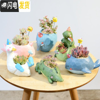三维工匠zakka田园多肉花盆可爱卡通动物花盆鲸鱼花园派对创意小花盆套餐 花园派对一套6个配多肉+花插配土+铺面花盆容器