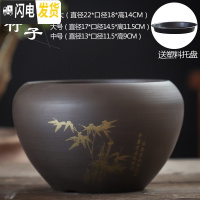 三维工匠紫砂花盆陶瓷大号特大中国风带托盘创意绿萝个性多肉花盆 竹报平安紫砂单个(送塑料托盘) 大花盆容器