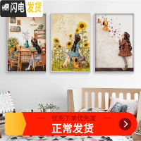 三维工匠2019美式乡村十字绣新款线绣客厅小幅卧室画森林女孩儿童卡通可 整套三个:中格棉线53&times;72CM印花