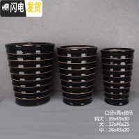 三维工匠北欧高筒陶瓷花盆特大大 大号家用创意君子兰盆景阳台托盘室 螺纹-黑色[送托盘、垫片] 中等花盆容器