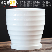 三维工匠北欧花盆陶瓷带托盘大号特大号白色简约个性绿萝多肉花盆 TX钻石白-螺纹 大花盆容器