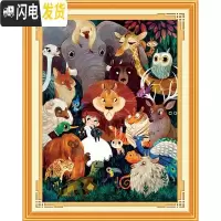 三维工匠动物世界钻石画2019年新款满钻水钻点贴钻十字绣客 [钻石画]画加框金色框[动物乐园60*80CM][省去装裱烦