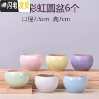 三维工匠六个一组多肉花盆陶瓷带托盘 肉肉植物盆栽花器 新彩虹圆盆6个 中等花盆容器
