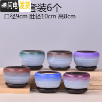 三维工匠六个一组多肉花盆陶瓷带托盘 肉肉植物盆栽花器 粉红色F011套装6个 中等花盆容器