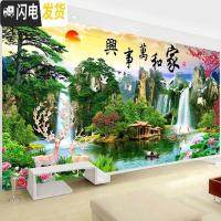 三维工匠印花线绣十字绣2019新款客厅家和万事兴现代山水风景 丝线-满绣195*75厘米(51种颜色-送绣圈)中格3股绣