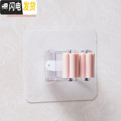 三维工匠拖把架扫把架挂免打孔壁挂卫生间家用拖把夹卡座强力无痕挂钩粘钩 滚轮版透明粉色