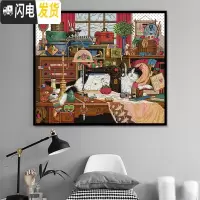 三维工匠十字绣2019新款绣房间 卧室 可爱动物猫咪美式客厅线绣自己绣 印花款尺寸69×60cm中格生态棉线[送工具包]