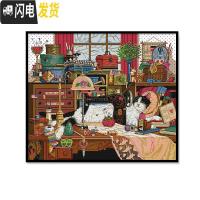 三维工匠十字绣2019新款绣房间 卧室 可爱动物猫咪美式客厅线绣自己绣 印花款尺寸69×60cm中格长绒棉线[送工具包]