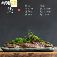 三维工匠苔藓盆栽假山吸水石盆景水培青苔造景办公室桌面净化空气花盆摆件 [柒-假山苔藓盆栽] 小花盆容器