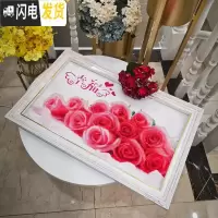 三维工匠钻石画绣2019新款满钻客厅5D幸福玫瑰小幅砖秀点贴 [实色魔方圆钻贴玫瑰]尺寸:87*57厘米加钻30十字绣