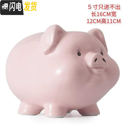三维工匠陶瓷存钱罐儿童不可取只进不出大人用家用储蓄罐纸币硬币两用网红 一号粉5寸只进不出