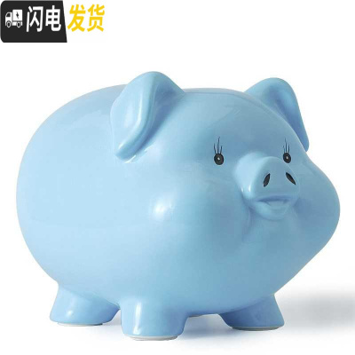 三维工匠陶瓷存钱罐儿童不可取只进不出大人用家用储蓄罐纸币硬币两用网红 一号蓝9寸只进不出