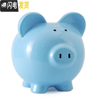 三维工匠网红抖音成人儿童纸币硬币不可取创意小猪大容量陶瓷储蓄罐存钱罐 二号8寸浅蓝色只进不出
