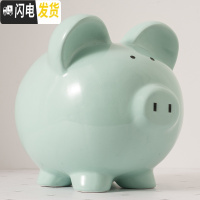 三维工匠网红抖音成人儿童纸币硬币不可取创意小猪大容量陶瓷储蓄罐存钱罐 二号8寸浅绿色只进不出