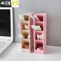 三维工匠三年二班斜插式透明磨砂桌面笔筒办公室女收纳盒笔桶学生文具用品 米黄色+粉色两个装