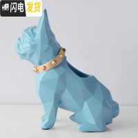 三维工匠创意时尚笔筒摆件简约可爱学生书房书桌办公用品笔桶收纳摆设 小狗笔筒[蓝色]