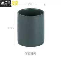 三维工匠北欧陶瓷笔筒女ins创意大理石桌面收纳筒现代简约办公室化妆刷筒 直筒绿色哑光收纳筒