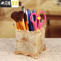 三维工匠欧式树脂化妆刷收纳筒韩国创意礼品时尚摆件化妆笔收纳笔筒 方形款金边玫瑰笔筒