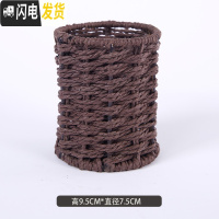 三维工匠编柳编工具办公用品中式仿古桌面收纳盒创意时尚存手工编织笔筒 棕色圆口