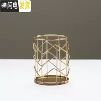 三维工匠化妆刷收纳桶创意玫瑰金色铁艺笔桶圆形金属收纳盒简约眉笔收纳筒 金色V型铁艺笔筒