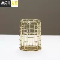 三维工匠化妆刷收纳桶创意玫瑰金色铁艺笔桶圆形金属收纳盒简约眉笔收纳筒 金色U型铁艺笔筒